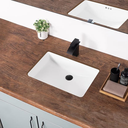 24 Inch Undermount Bathroom Sink White Ceramic Rectangular Under Counter Bathroom Sink for Cabinet Porcelain Vanity Sinks,Overflow Type (23.8"x16.3")