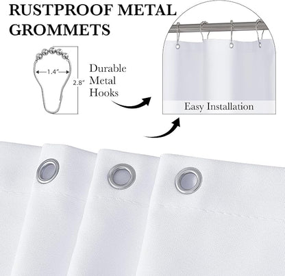 KGORGE White Scalloped Bathroom Shower Curtain Linen Textured, Boho Farmhouse Home Decor Privacy Waterproof for Bathtub Machine Washable, Pure White, 72 x 72 inches Long, 12 Hooks Included