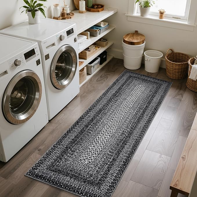 Imitation Braided Collection-Print Washable Runner Rug 2x6 Modern Non Slip Kitchen Rugs Indoor Entryway Rug Soft Bath Mat Stain Resistant Carpet for Bedroom Hallway Laundry Nursery 2'x6'