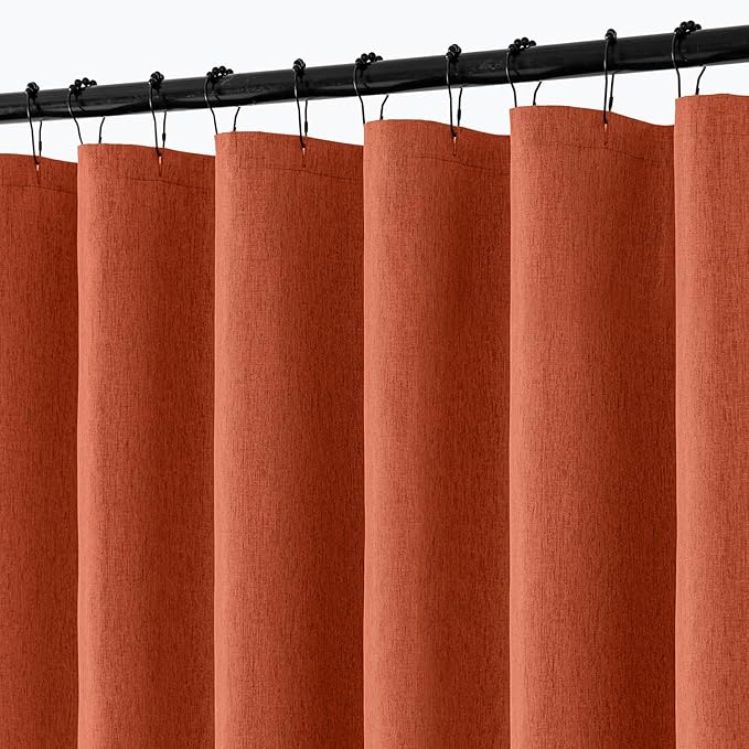 ANRODUO Burnt Orange Extra Long Linen Fabric Shower Curtain Set - W72xL108 | Farmhouse Shower Curtain with 12 Metal Hooks, Waterproof Heavy Duty, Button Hole Design, Machine Washable for Bathroom