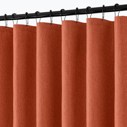 ANRODUO Burnt Orange Extra Long Linen Fabric Shower Curtain Set - W72xL108 | Farmhouse Shower Curtain with 12 Metal Hooks, Waterproof Heavy Duty, Button Hole Design, Machine Washable for Bathroom