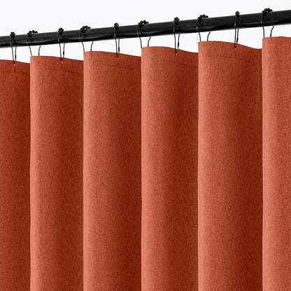 ANRODUO Burnt Orange Linen Textured Fabric Shower Curtain Set - W72xL84 | Farmhouse Shower Curtain with 12 Metal Hooks, Waterproof Heavy Duty, Button Hole Design, Machine Washable for Bathroom