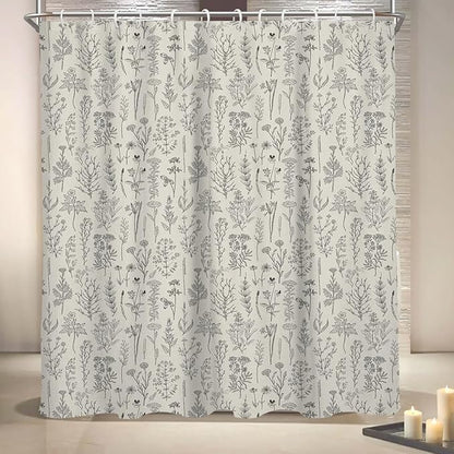 Coxila Vintage Floral Shower Curtain Extra Long Beige Flower Rustic Farmhouse Retro Spring Nature Botanical Cream Country Boho Wildflower Ivory Bathroom 72 x 84 Inch Polyester Fabric 12 Pack Hooks