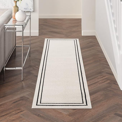 Nourison Home Nourison Essentials Ivory/Black 2' x 6' Area Rug - Easy Clean, Non Shedding, Bed Room, Living Room, Dining Room, Kitchen (6' Runner)
