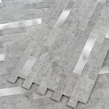 StyloVue 20 Sheets Peel and Stick Backsplash for Kitchen, Slate Gray with Metal Silver Look Stick on Tile Upgrade Your Kitchen Backsplash, RV, Fireplace
