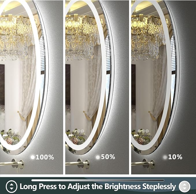 OKPAL Oval LED Bathroom Mirror 28x36, Oval Bathroom Mirror with Lights, LED Bathroom Vanity Mirror, Anti-Fog, Shatter-Proof, Dimmable, Memory, 3 Colors (Front Lights + Backlit)