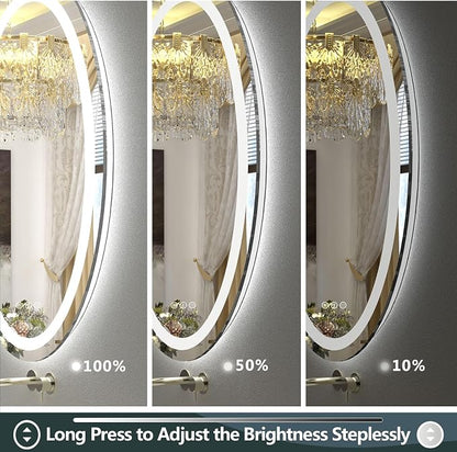 OKPAL Oval LED Bathroom Mirror 28x36, Oval Bathroom Mirror with Lights, LED Bathroom Vanity Mirror, Anti-Fog, Shatter-Proof, Dimmable, Memory, 3 Colors (Front Lights + Backlit)