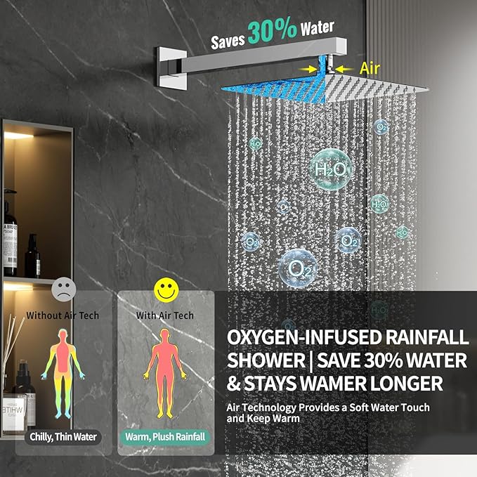 SR SUN RISE 10 Inch All Metal Square Shower System with Tub Spout, Tub Shower Faucet Set, High Pressure Rain Shower Head and Handheld Sprayer Shower Fixtues, Valve Included, Polished Chrome