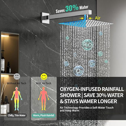 SR SUN RISE 10 Inch All Metal Square Shower System with Tub Spout, Tub Shower Faucet Set, High Pressure Rain Shower Head and Handheld Sprayer Shower Fixtues, Valve Included, Polished Chrome