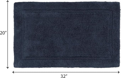 Jean Pierre New York Lydia Border 100% Cotton Bath Mat - Non-Slip Bath Rug - Midnight Navy - 20"x32"