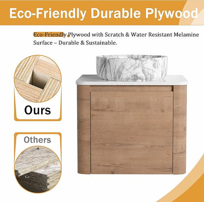 Malwee 24" Floating Bathroom Vanity with Sink, 24 Inch Wall Mounted Bathroom Cabinet Combo, Modern Single Sink Bath Storage Vanity Set, with 1 Soft Close Door and Ceramic Vessel Basin Top(24-QQ