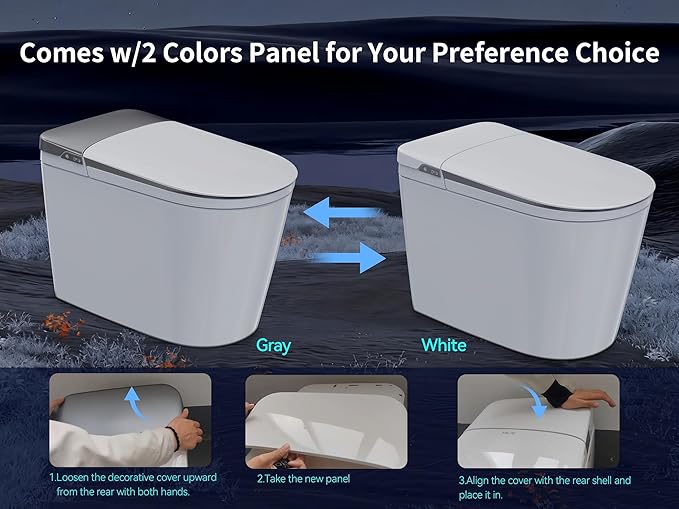 MEJE #Q2Q - Basic Smart Function Toilet with Built-in Heated Seat, Elongated Tankless Toilet with Auto Flushing, Foot Sensor Flushing, Adjustable Seat Temperature, Flush Remote Control, Night Light