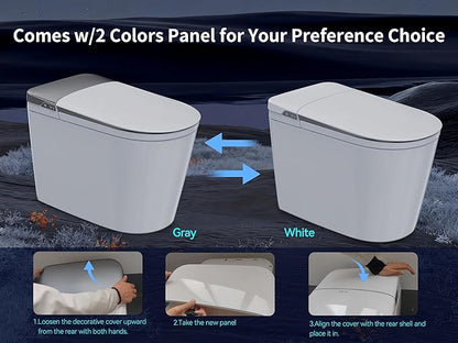 MEJE #Q2Q - Basic Smart Function Toilet with Built-in Heated Seat, Elongated Tankless Toilet with Auto Flushing, Foot Sensor Flushing, Adjustable Seat Temperature, Flush Remote Control, Night Light
