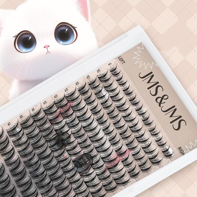 JMS&JMS Cat Lash Clusters Bunny Style Anime Eyelashes Spikes Lash Clusters | C Curl 8-18mix Invisible Band Lash Clusters Cat Wispy Natural Lashes Clusters for DIY at Home