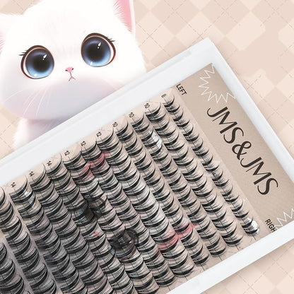 JMS&JMS Cat Lash Clusters Bunny Style Anime Eyelashes Spikes Lash Clusters | C Curl 8-18mix Invisible Band Lash Clusters Cat Wispy Natural Lashes Clusters for DIY at Home