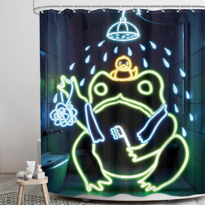 Funny Neon Frog Shower Curtain Bathroom Set 71Wx71H Inches Japanese Cool Asian Traditional Aesthetic Minimalist Animal Cute Lovely Bath Accessories Kids Boy Art Home Decor Fabric 12 Pack Hooks | 71Wx71H Aesthetic Minimalist waterproof HD print, quick-d...