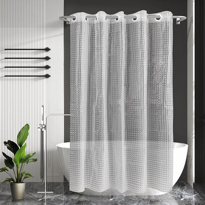 No Hook Shower Curtain or Liner, Standard Size 71 x 74, Square | 8G Heavy Duty, Grid Bathroom Shower Curtain, No Hooks Required, Waterproof Plastic & PVC Free