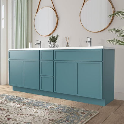 HomeBeyond 78 Inches Bathroom Vanity Base Cabinet Without Sink, Double Sink Top Sturdy Floor Mounted Cabinet with Door & Soft Closing Drawers, Green, VA4133-2+VA4112-3