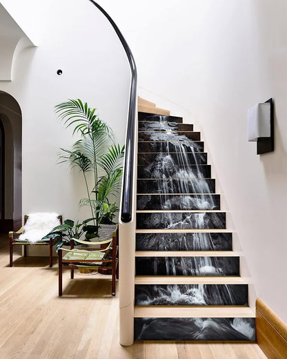 FLFK Stair Riser Decals - Stair Stickers Decals Peel and Stick,Rock Waterfall Stair Decals Self-Adhesive for Home Decor, 39.3" W x 7.08" H x 13Pcs