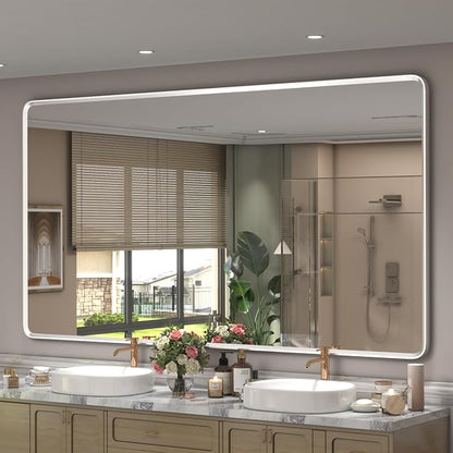 66x36 Inch Silver Framed Mirror for Wall | Silver Bathroom Vanity Mirror, Rounded Rectangle Mirror, Shatterproof, Anti-Rust, Silverish Painted (Horizontal/Vertical)