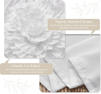 White Floral Ruffle Shower Curtain 72x72 Inches, Elegant Textured Design with Reinforced Stitch Panel, Bathroom Décor with Soft Fabric & Durable Construction, Machine Washable (LQ-41)