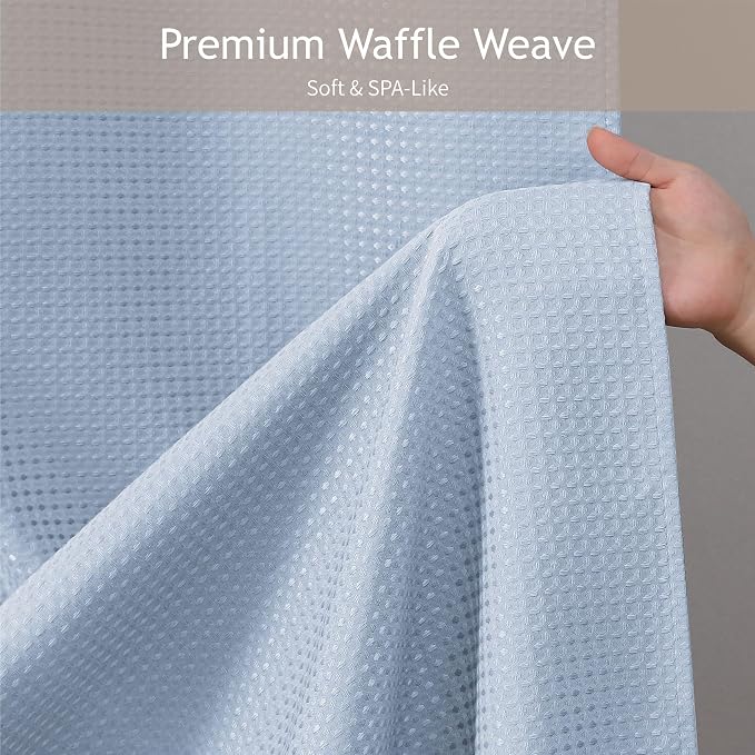 256GSM Cotton-Like Waffle Shower Curtain, Fog Blue 72"x78" | with Weighted Hem & Rustproof Grommets - Soft, Quick-Dry & Water-Repellent, Perfect for Extra-Long Tubs, RVs, Apartments