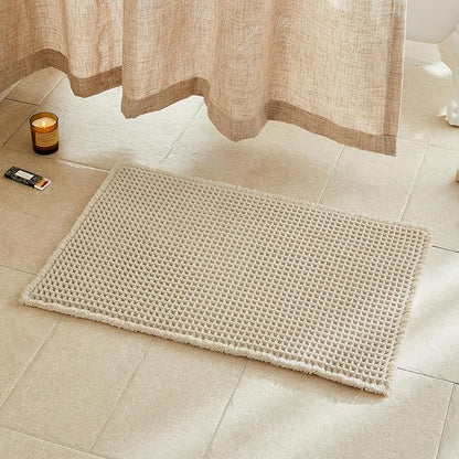 TYUU Waffle Bath Mat, Boho Bathroom Rugs Non Slip, 30x20 Pale Beige | Super Absorbent Quick Dry Bath Rug, Non-Slip Backing, Soft Waffle Washable Farmhouse Bathroom Mats, Tub, Shower & Home Decor