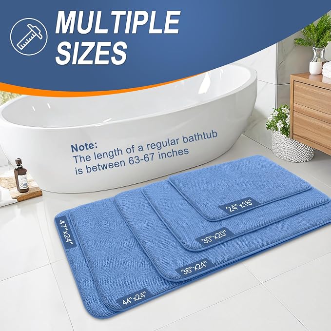 OLANLY Memory Foam Bathroom Runner Rugs 47x24, Long Mats, Cornflower Blue | Soft Quick Dry Bath Rugs, Non-Slip, Absorbent Machine Washable Mat for Bathroom Floor, Tub and Shower, Home Decor Accessories