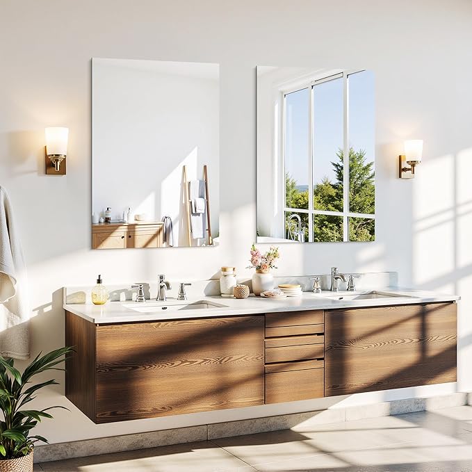 CILIBER 2-Pack 24x36 Inch Frameless Mirrors for Wall, Bathroom Vanity Mirrors with Polished Edge, Rectangle Mirror for Over Sink, Bedroom, Entryway, Horizontal or Vertical, 3mm Tempered Glass