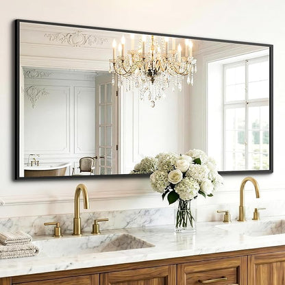 Bathroom Mirror for Wall, 55"x30" Black Vanity Mirror | Sturdy Rectangular Metal Frame, HD Tempered Glass, Hangs Horizontally or Vertically in Bedroom, Living Room, Entryway