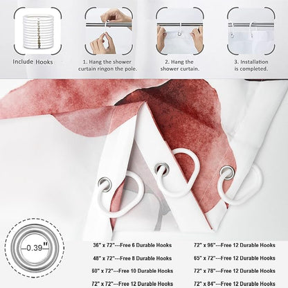 Burgundy Red Shower Curtain, Watercolor Eucalyptus Leaves Botanical Plants with Floral Bathroom Curtain Home Bathtub Decor Waterproof Fabric Machine Washable with 12 PCS Hooks,60" Wx72 L