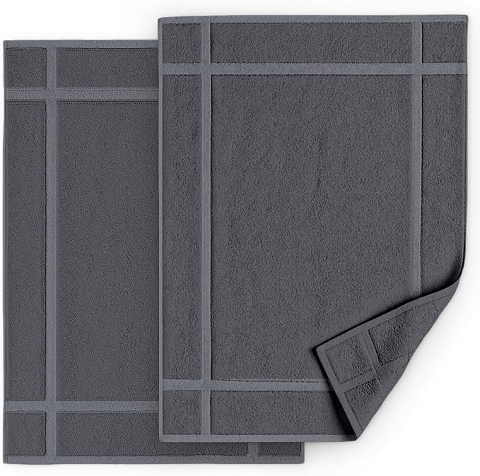Pearl Linens 100% Ring Spun Cotton Bath Mat (Pack of 2) 20 x 30 Inch, Washable, Soft & Absorbent Terry Bathroom Floor Mat – Not Bathroom Rugs – Quick-Dry After Shower Bath Mat, 687 GSM, Dark Grey