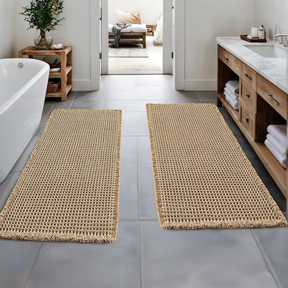 MIULEE Set of 2 Waffle Bathroom Runner Rugs Brown 2'x5'(24"x60") | Non Slip, Super Absorbent, Washable, Ultra Soft, Boho Bath Mats for Bathroom Hallway Bedroom Laundry Room Kitchen
