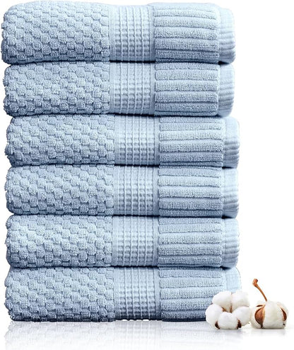 6 Pack 100% Cotton Hand Towels | Blue Towels | Oeko‑TEX Standard 100 | Soft & Absorbent, Quick‑Dry | Trinity Collection - Chambray Blue