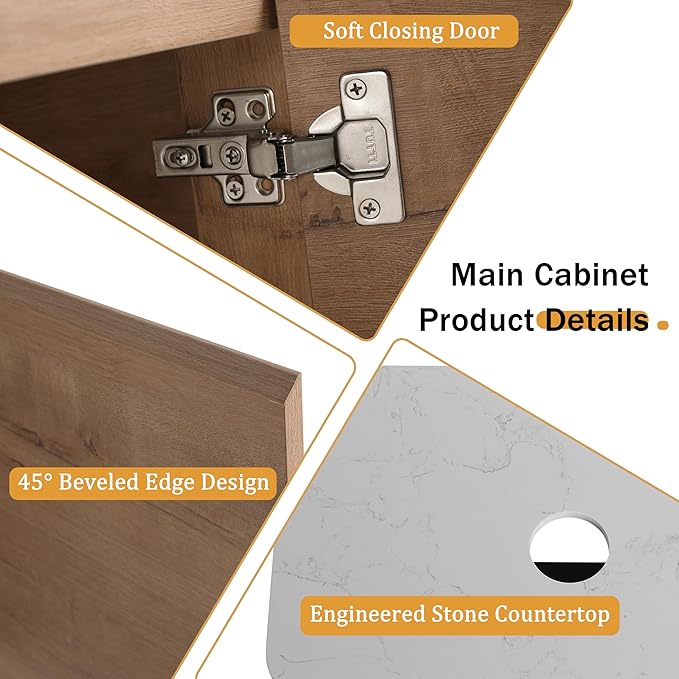Malwee 72" Floating Bathroom Vanity with Sink, 72 Inch Wall Mounted Bathroom Cabinet Combo, Modern Double Sink Bath Storage Vanity Set, with 4 Soft Close Doors and Ceramic Vessel Basin Top(72-400
