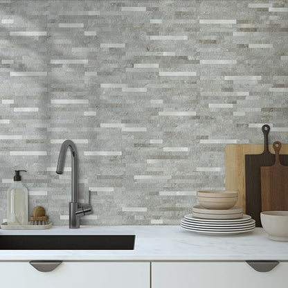 AULIGET 2 Sheets Mountain Rock Peel and Stick Backsplash, PVC Mixed Metal Gold Wall Tile Stick on Backsplash for Kitchen and Bathroom