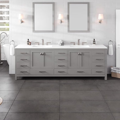 Eviva Aberdeen 96 in. Gray Double Sink Bath Vanity with Carrara Quartz Top and Undermount Porcelain Sinks