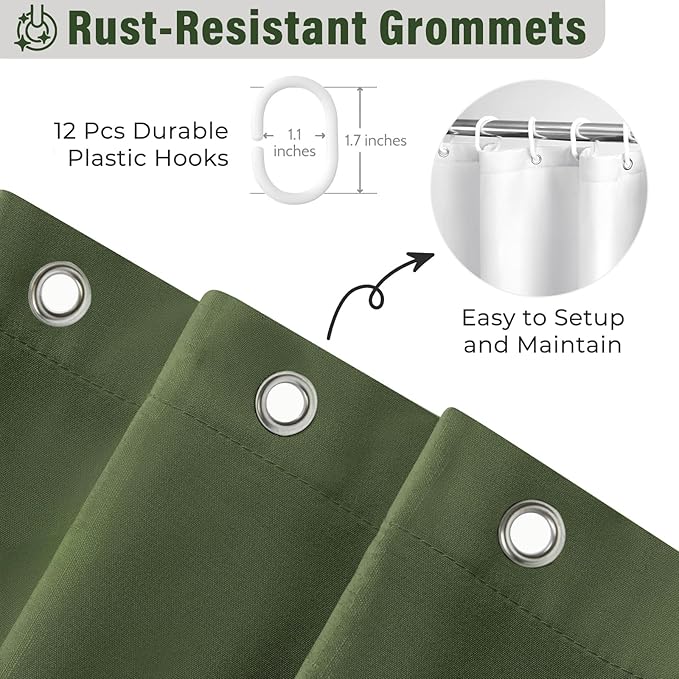 Seasonwood Sage Green Shower Curtain for Bathroom Cute Ruffle Shower Curtain 72 X 78 Inches Farmhouse Shower Curtains with Buttons & Green Ruffles