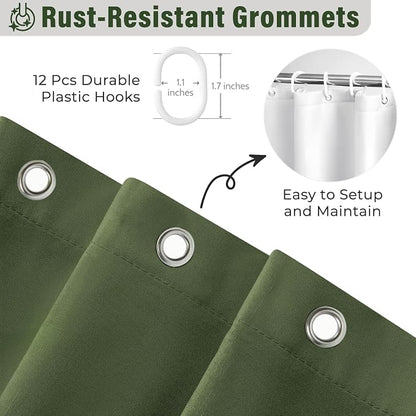 Seasonwood Green Ruffle Shower Curtain Farmhouse Shower Curtain 72 X 72 | Natural button accents, layered fabric tiers, shabby chic and French country styling for decorative bathroom updates