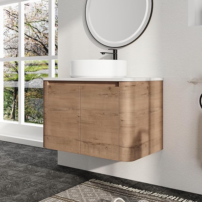 Malwee 30" Floating Bathroom Vanity with Sink, 30 Inch Wall Mounted Bathroom Cabinet Combo, Modern Single Sink Bath Storage Vanity Set, with 2 Soft Close Doors and Ceramic Vessel Basin Top(30-400