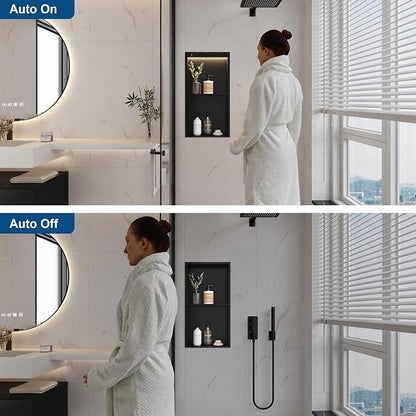 2-Tiers Smart Body Sensor Shower Niche, Black 24"x12" | Recessed Wall Niche with White 3000K LED Light , Waterproof &Rustproof, 304 Stainless Steel Bathroom Cabinet