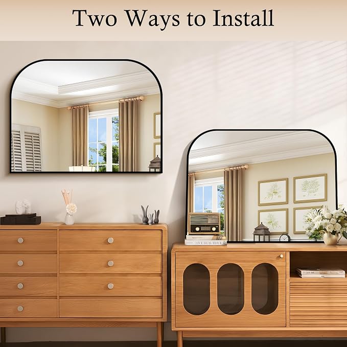 COFENY Bathroom Mirror, 32x24 inch Black Rectangle Wall Mounted Mirror with Thin Frame, Bathroom Vanity Mirrors for Over Sink, Entryway, Living Room, Bedroom