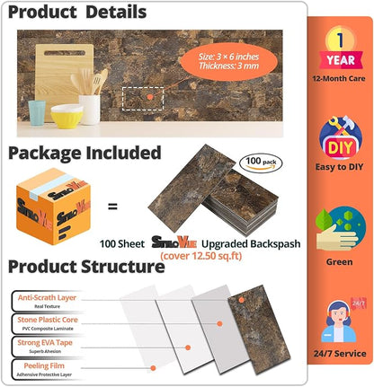 StyloVue 4 Pieces Peel and Stick Backsplash for Kitchen, 3" x 6" PVC Subway Tile 2026 Upgraded Rust Slate Backsplash Stick on Tile Elevate Kitchen, Bathroom, Fireplace,RV