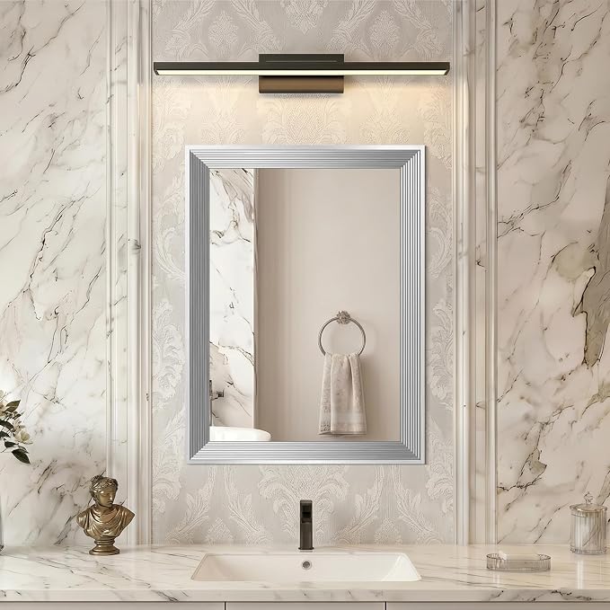 DESBING 18"x24" Silver Bathroom Mirrors for Over Sink | Tempered Glass, Metal Frame, Rectangle Vanity Wall Mirror for Bathroom, Living Room, Bedroom, Horizontally or Vertically
