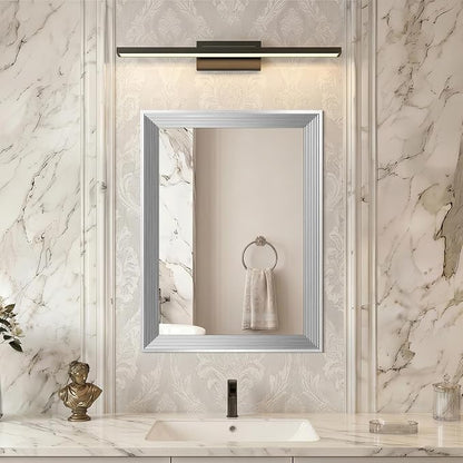 DESBING 18"x24" Silver Bathroom Mirrors for Over Sink | Tempered Glass, Metal Frame, Rectangle Vanity Wall Mirror for Bathroom, Living Room, Bedroom, Horizontally or Vertically