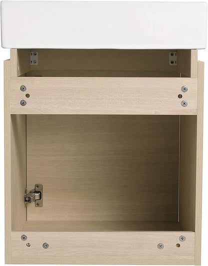 18" Bathroom Vanity with Sink, 18 Inch Floating Bathroom Vanity for Small Space, Modern Bathroom Vanity, Brown Wall Mounted Cabinet Set
