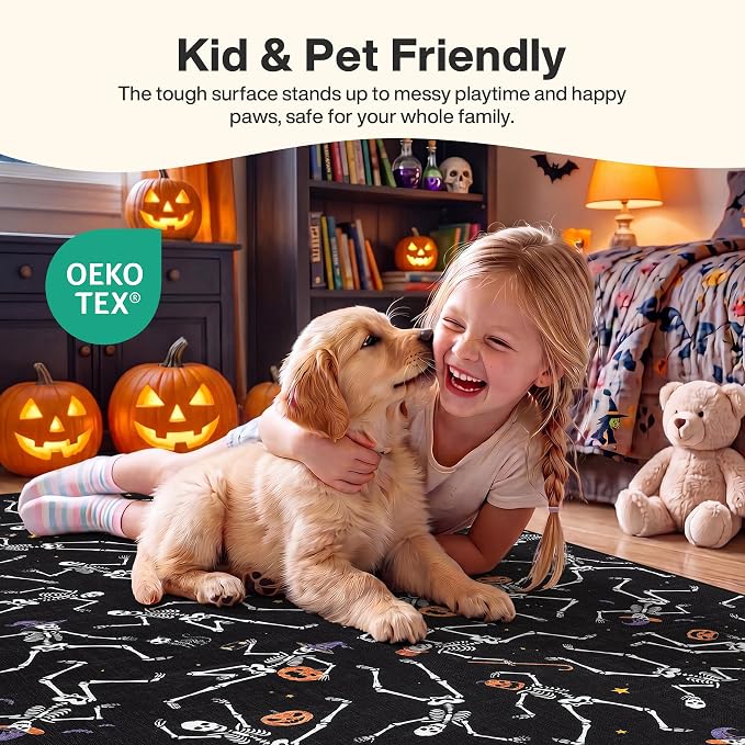 Tribesigns 2x6 Halloween Runner Rug Non Slip Washable Kitchen Runners for Hallways, Ultra Thin Gothic Skeleton Stain Resistant Floor Carpet for Beside Bathroom Laundry Room Decor, Black/2x6