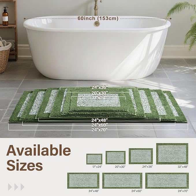 Bathroom Rugs 24x17 Non Slip Washable, Matcha Green Bath Mat for Bathroom Floor Tub, Soft Absorbent Quick Dry Mats for Shower, Bathtub,Home Decor