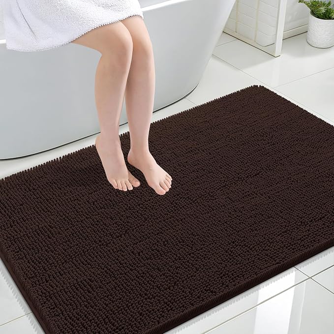 OLANLY Large Bathroom Rugs 47x32, Extra Soft Absorbent Chenille Bath Rugs | Brown, Quick-Drying Rubber Backing, Machine Washable Bath Mat for Bathroom Floor, Tub and Shower, Home Decor Accessories