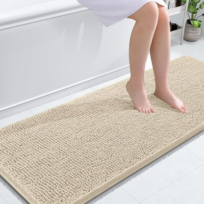 OLANLY Bathroom Runner Rugs 59x24, Extra Soft Absorbent Chenille Bath Rugs | Sand, Quick-Drying Rubber Backing, Machine Washable Long Bath Mat for Bathroom Floor, Tub and Shower, Home Decor Accessories